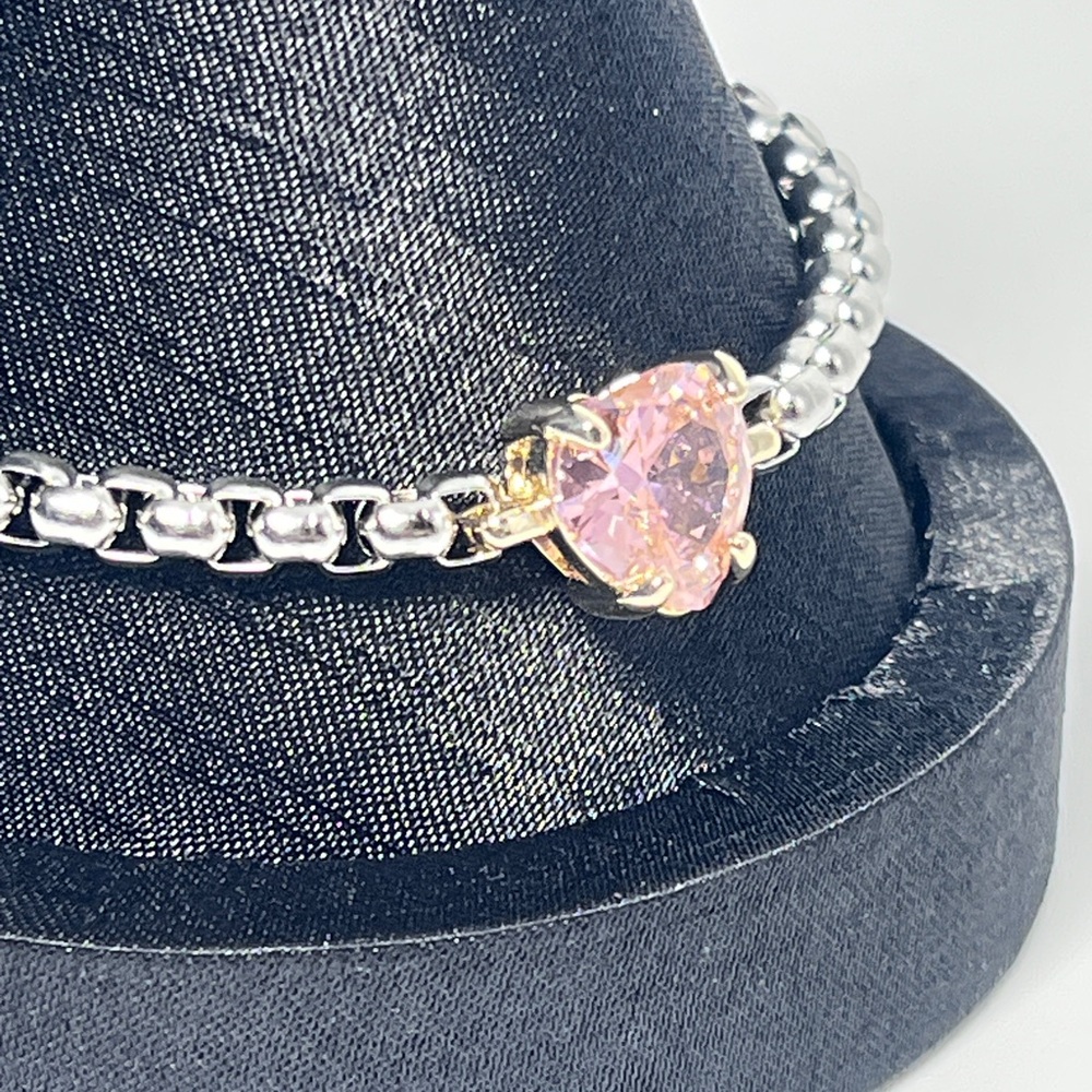 Silver, Gold and Pink Heart Bracelet - Picture 2 of 3